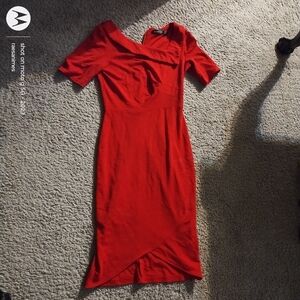 Red Asymmetrical Wiggle Dress